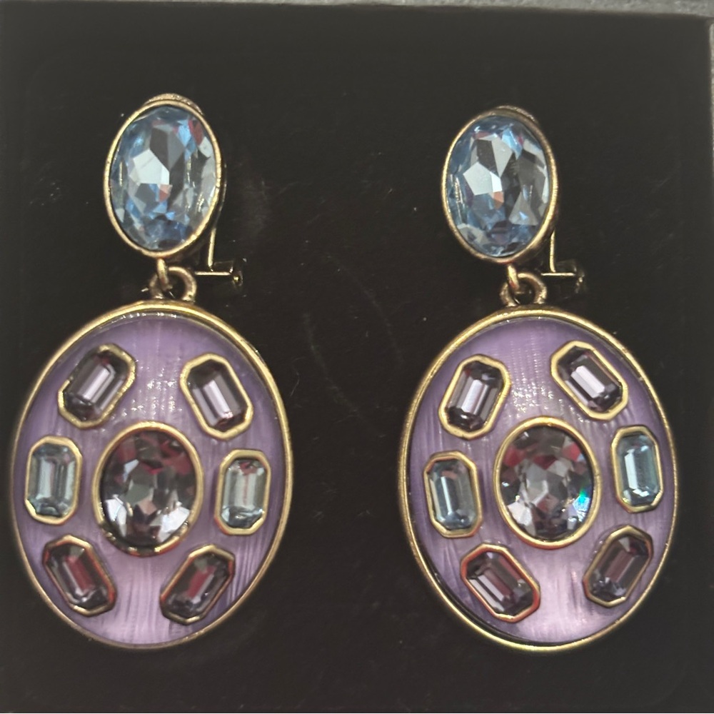Heidi Daus Lavender and Sky Blue Oval Drop Earrings